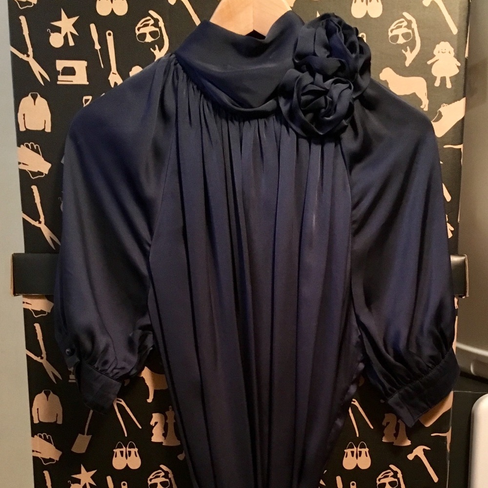 Navy blue midi belted dress